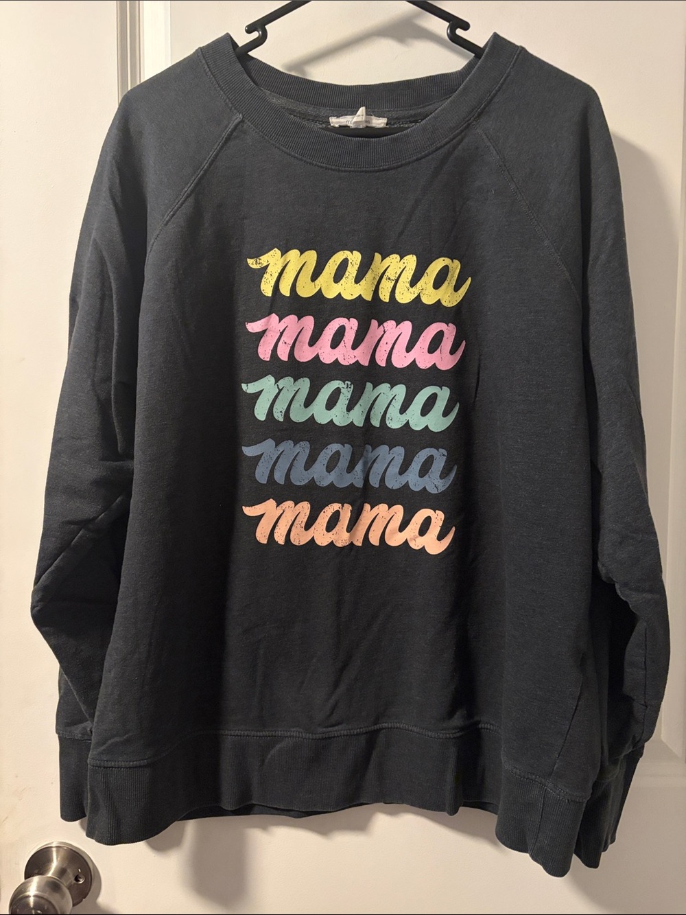 Maurices Navy Sweatshirt with Pastel Multicolor "mama" Script